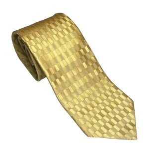 Perry Ellis Portfolio Men's Tie 100% Silk 59" x 3.50" Geometric Gold Colored